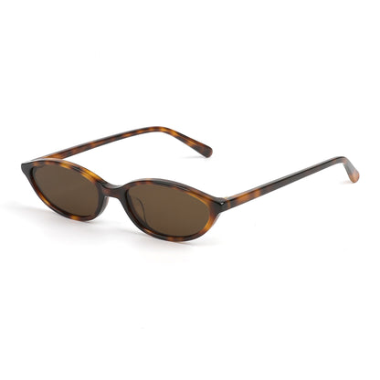 Brown tortoise oval sunglasses with sleek acetate frames and warm brown lenses, designed for everyday UV protection and modern style.
