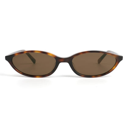 A pair of tortoise brown sunglasses featuring oval frames and brown tinted lenses, designed for a stylish, lightweight fit and reliable UV protection. Perfect for everyday wear and modern fashion styling
